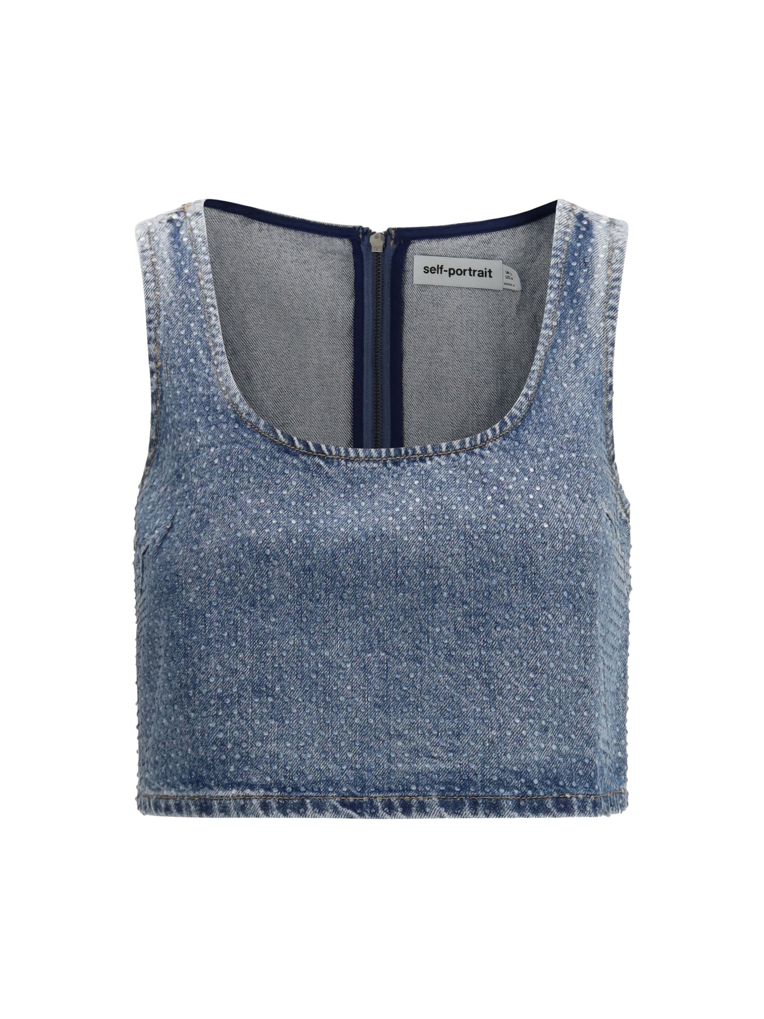 SELF-PORTRAIT 6 rhinestone denim crop top