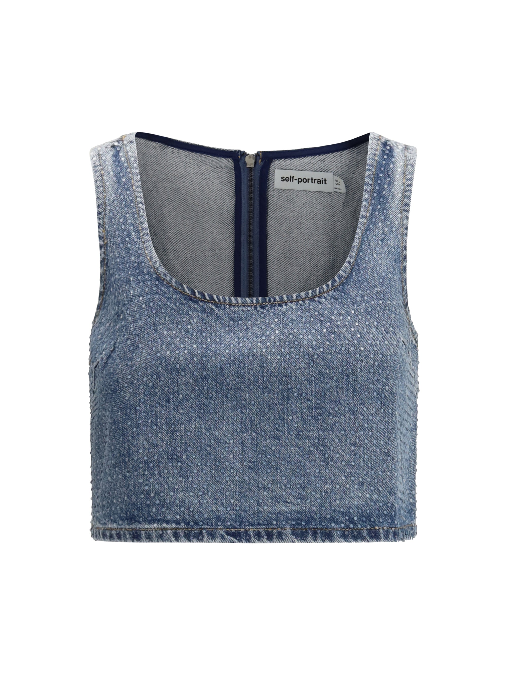 SELF-PORTRAIT 6 rhinestone denim crop top