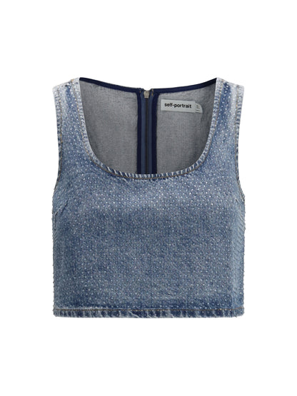 SELF-PORTRAIT 6 rhinestone denim crop top