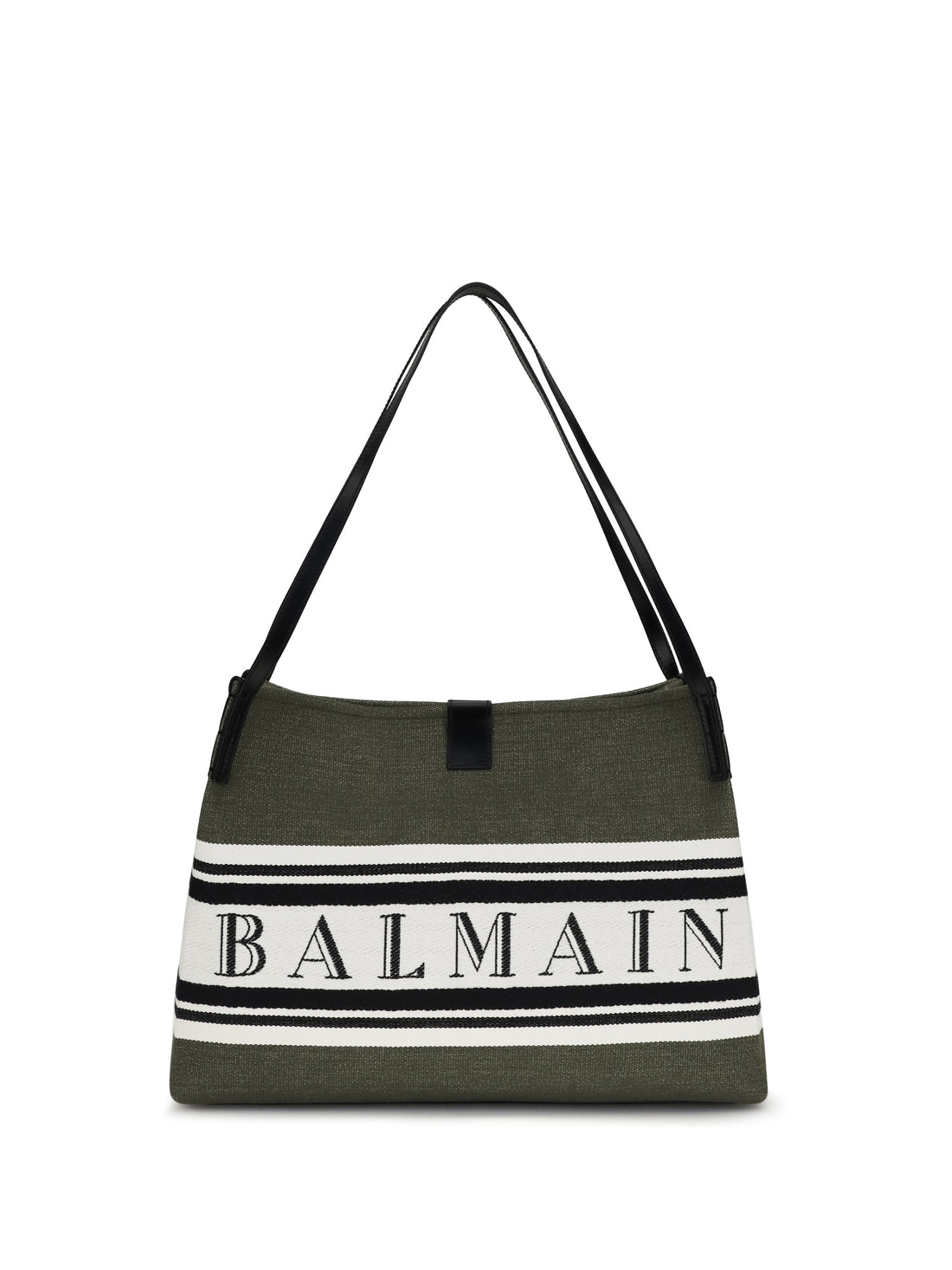 BALMAIN OS medium canvas and leather release tote