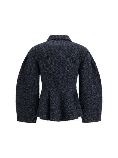 GANNI 36 tweed denim peplum jacket