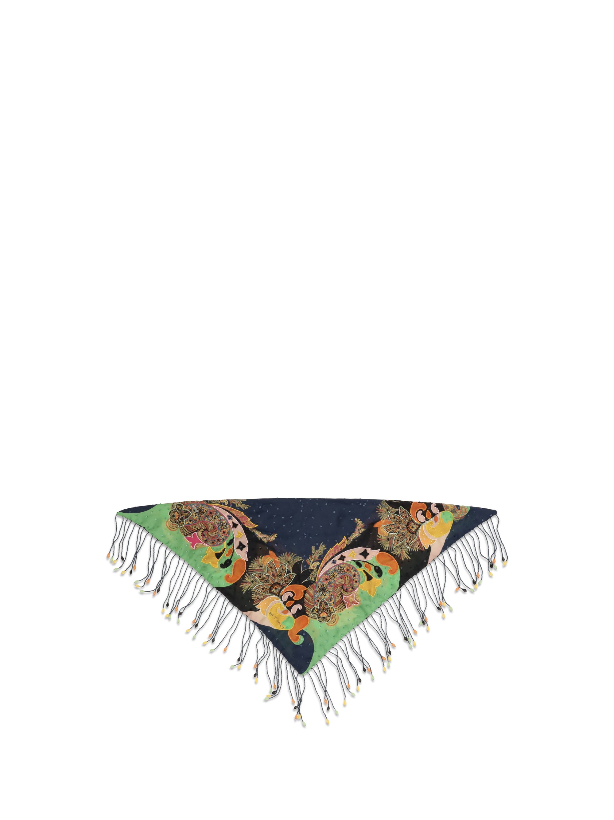 scarf in pure silk with fringes and beaded