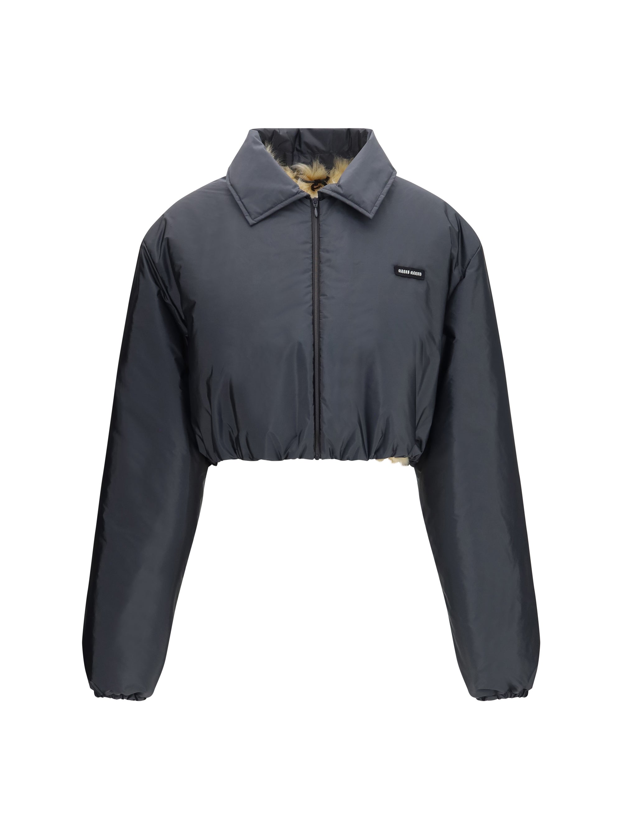 technical fabric and shearling windbreaker jacket