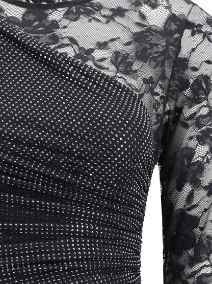 SELF-PORTRAIT 6 lace and rhinestone long dress