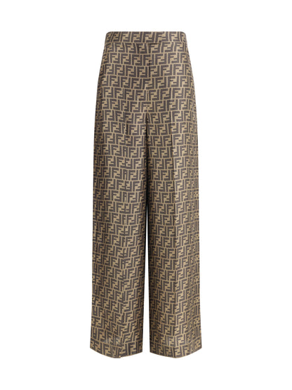 FENDI 38 monogram pattern silk pants