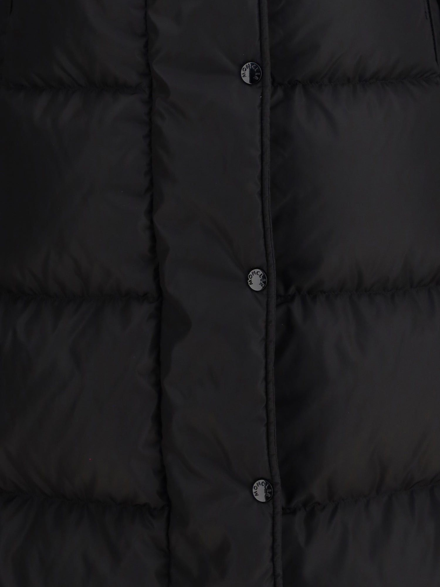 MONCLER 0 the long down jacket with hood and wool trims