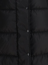 MONCLER 0 the long down jacket with hood and wool trims