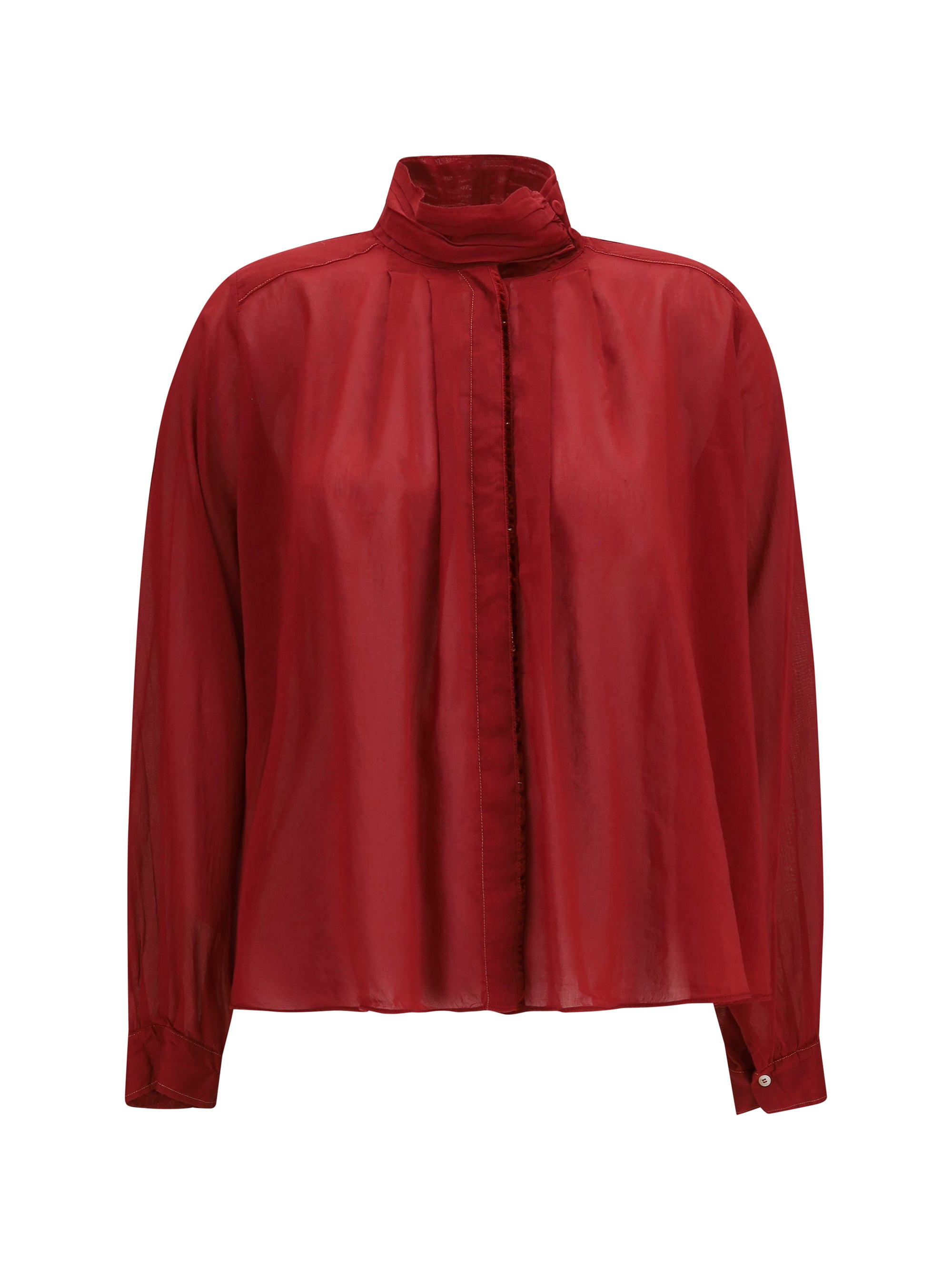 pleated high-neck blouse