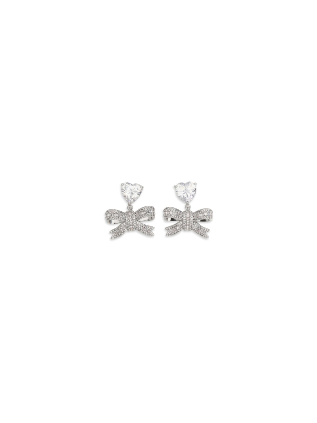SELF-PORTRAIT OS heart-shaped crystal bow drop earrings