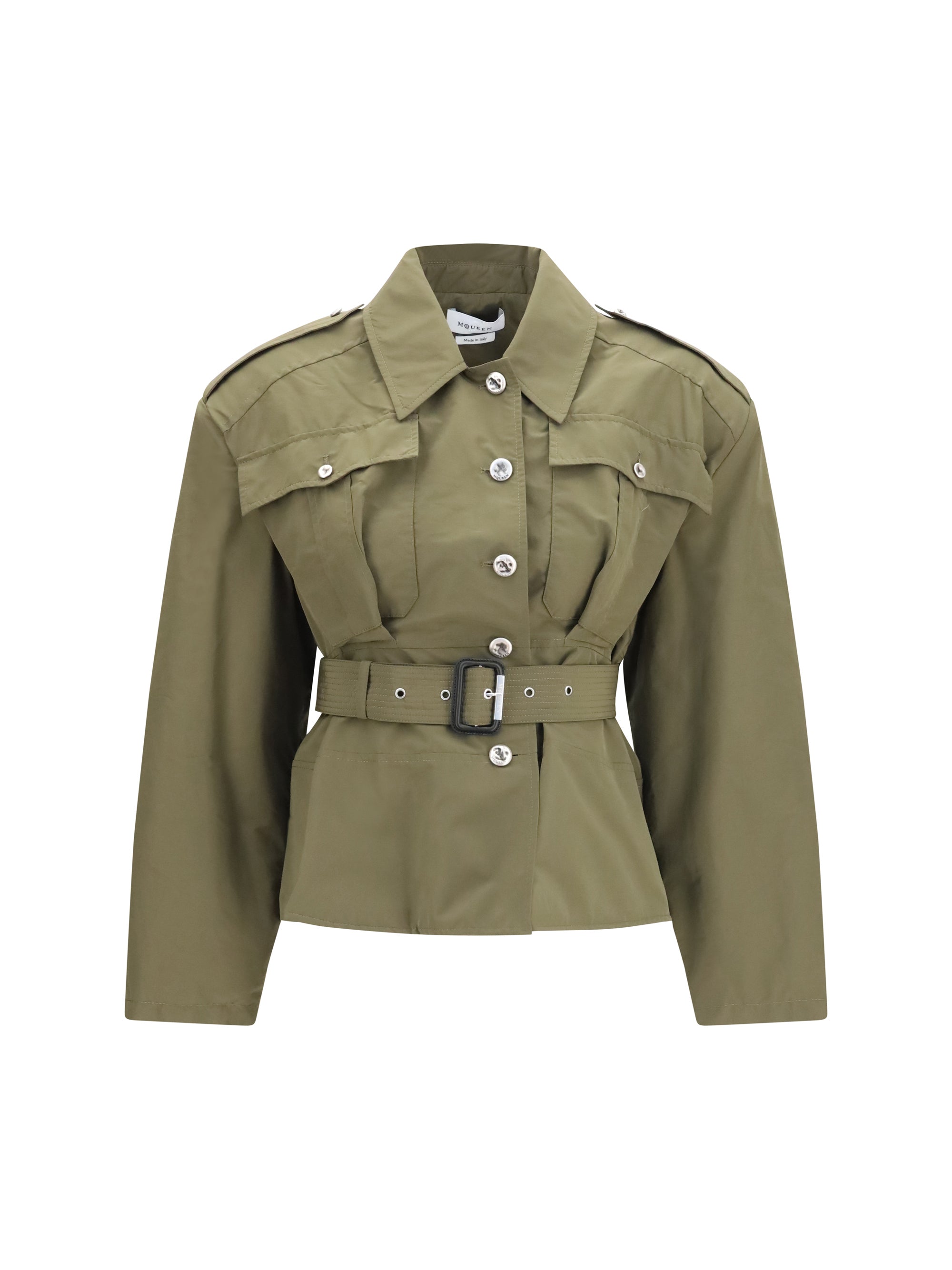 cropped belted high-neck jacket