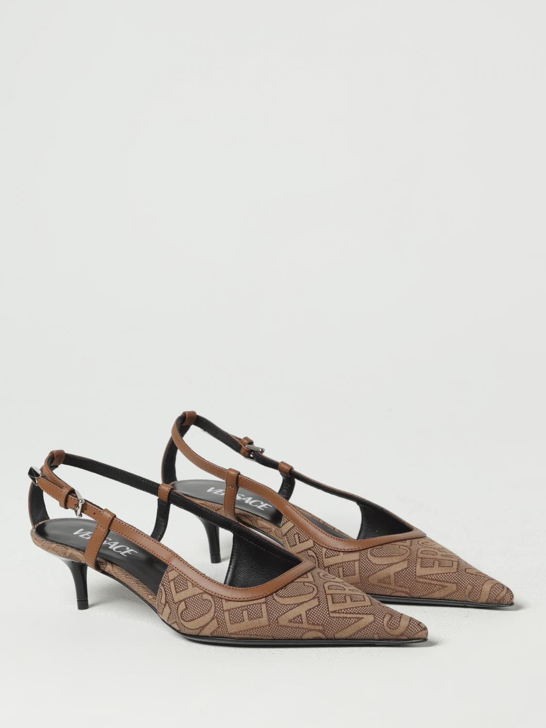 VERSACE 37 slingbacks in fabric with jacquard logo and leather