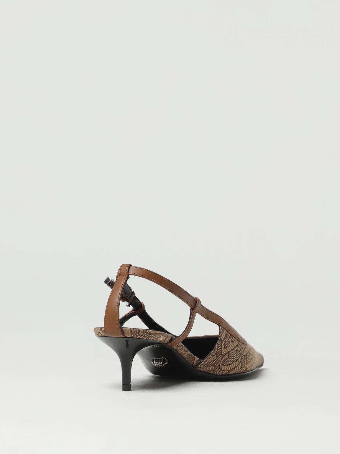 slingbacks in fabric with jacquard logo and leather