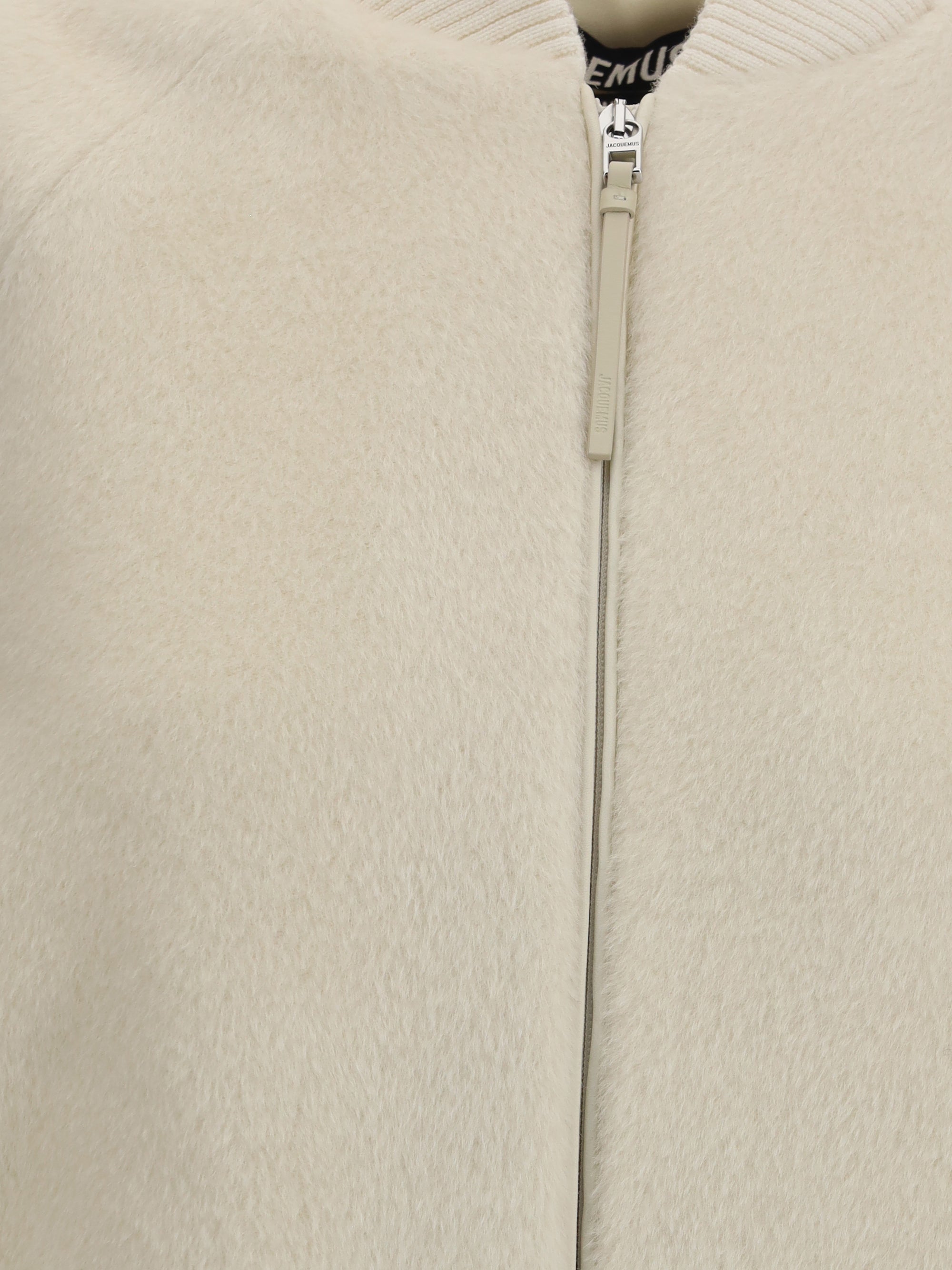 JACQUEMUS 38 the le blouson pilu jacket in white alpaca wool