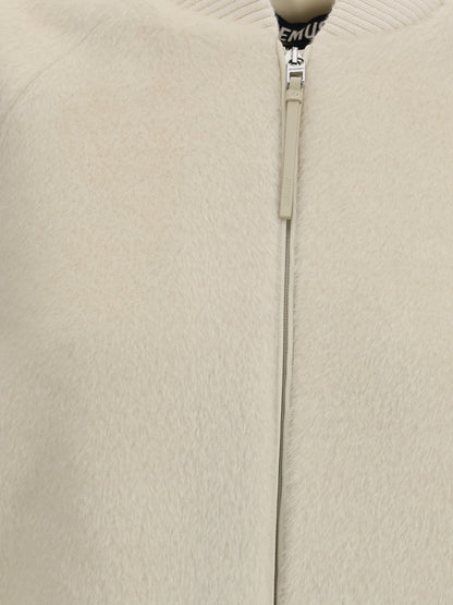 JACQUEMUS 38 the le blouson pilu jacket in white alpaca wool