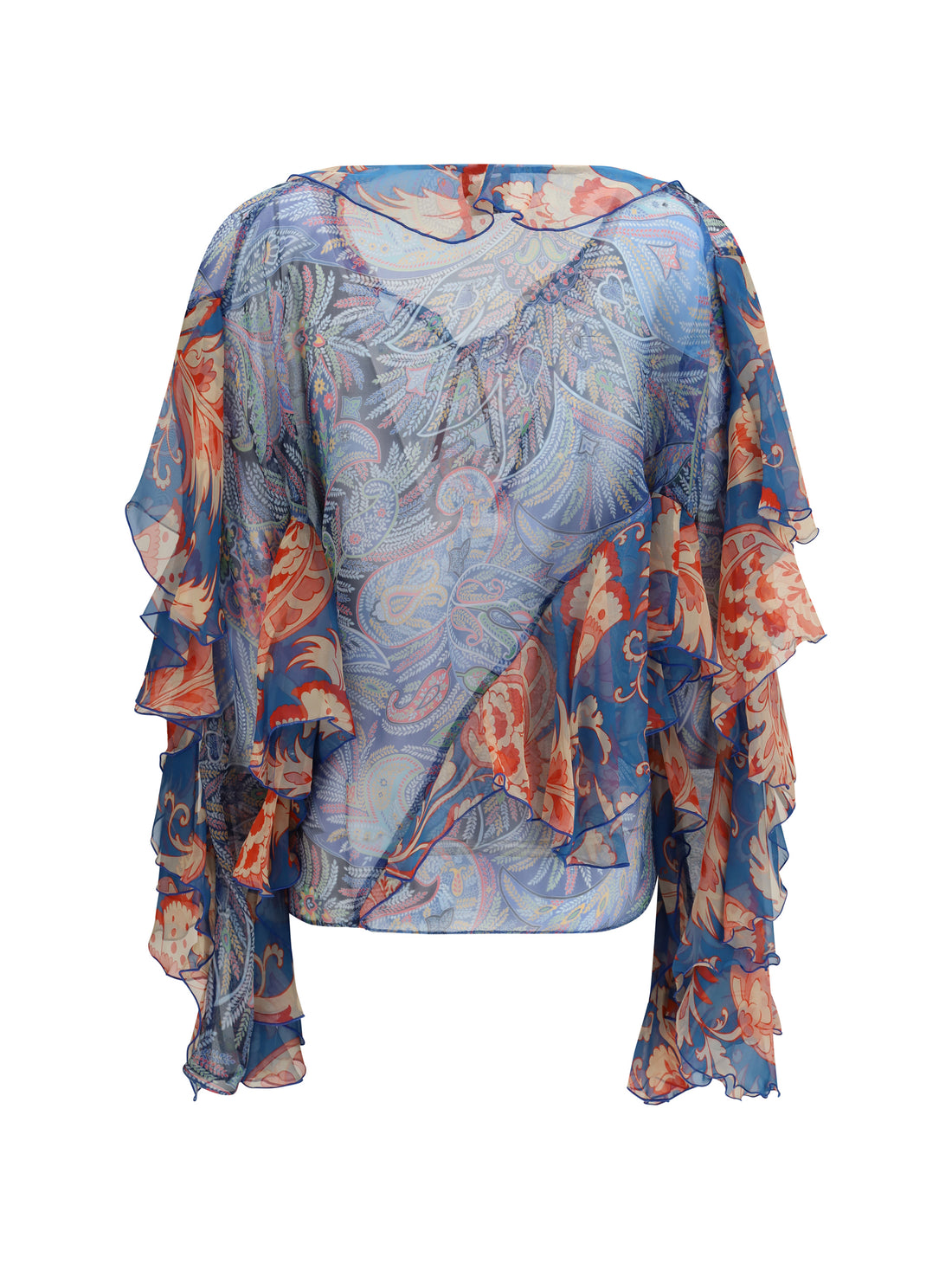 ETRO 40 long-sleeve silk shirt with ruffles and floral motif