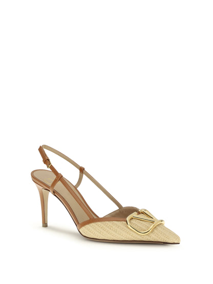 VALENTINO GARAVANI 36 vlogo signature raffia slingback pumps