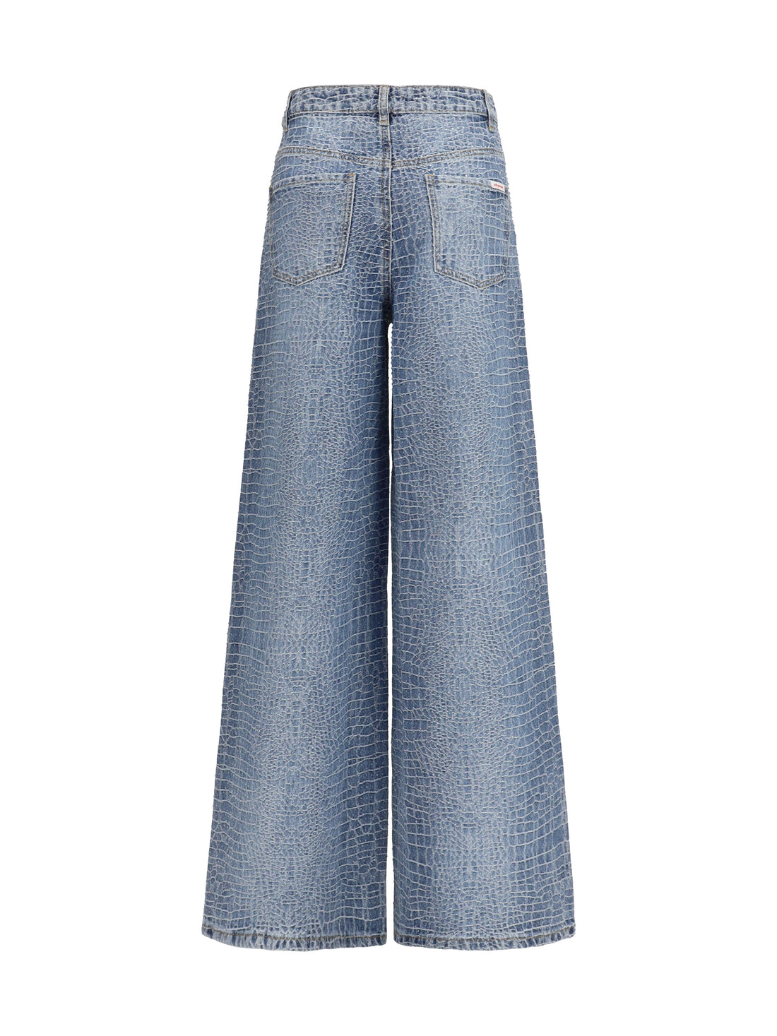 SELF-PORTRAIT 26 wide leg jeans with croc effect and rhinestones