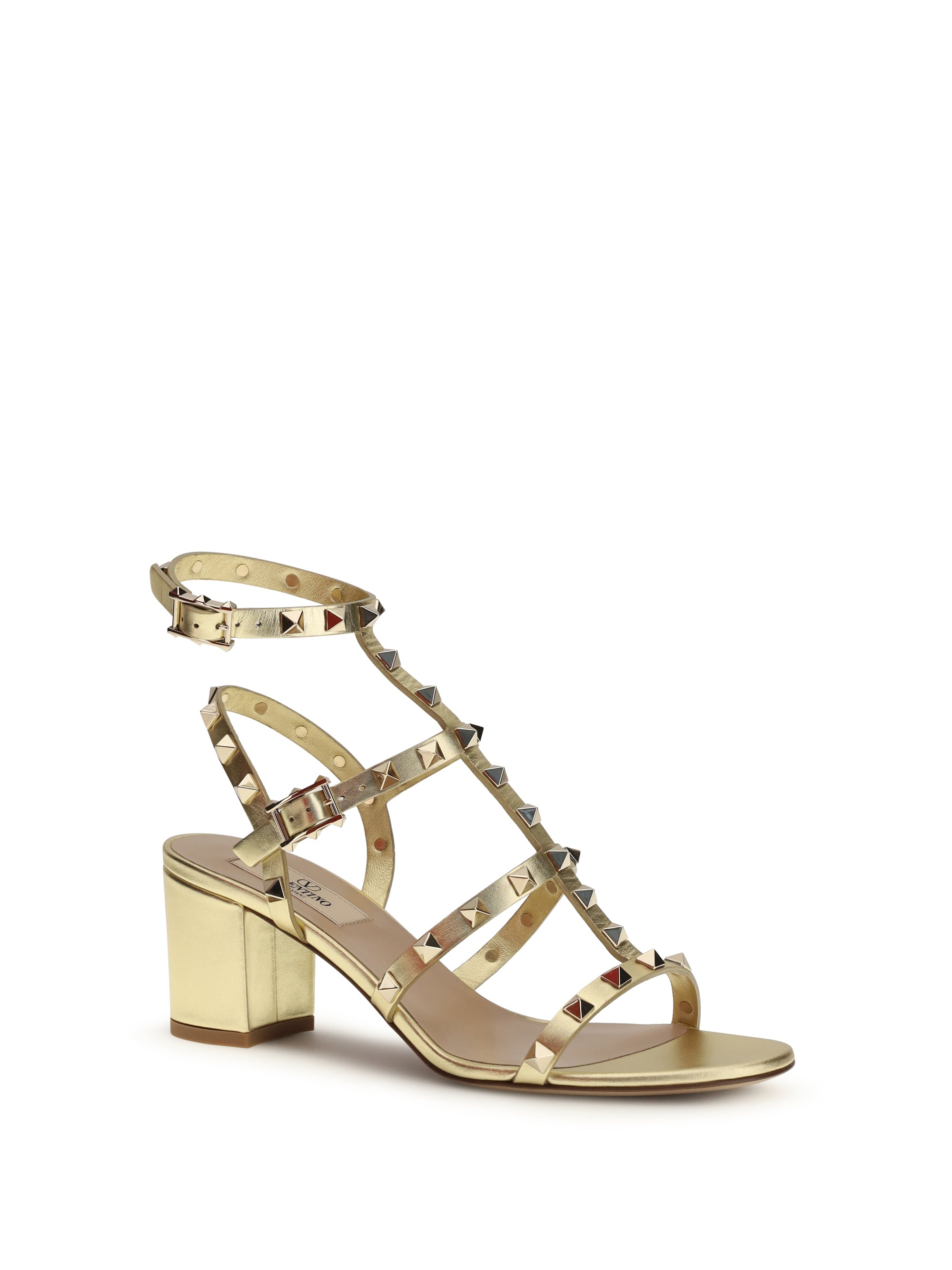 rockstud sandals laminated leather