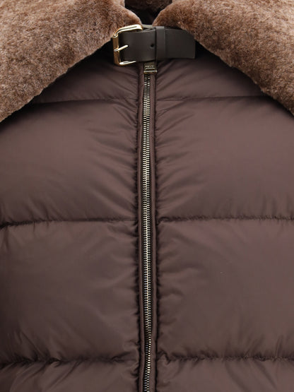 FENDI M down jacket in technical fabric and leather
