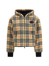 BURBERRY L cropped hooded check fleece jacket