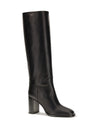 high leather boots with screen-printed logo