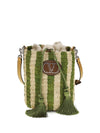 striped raffia bucket bag