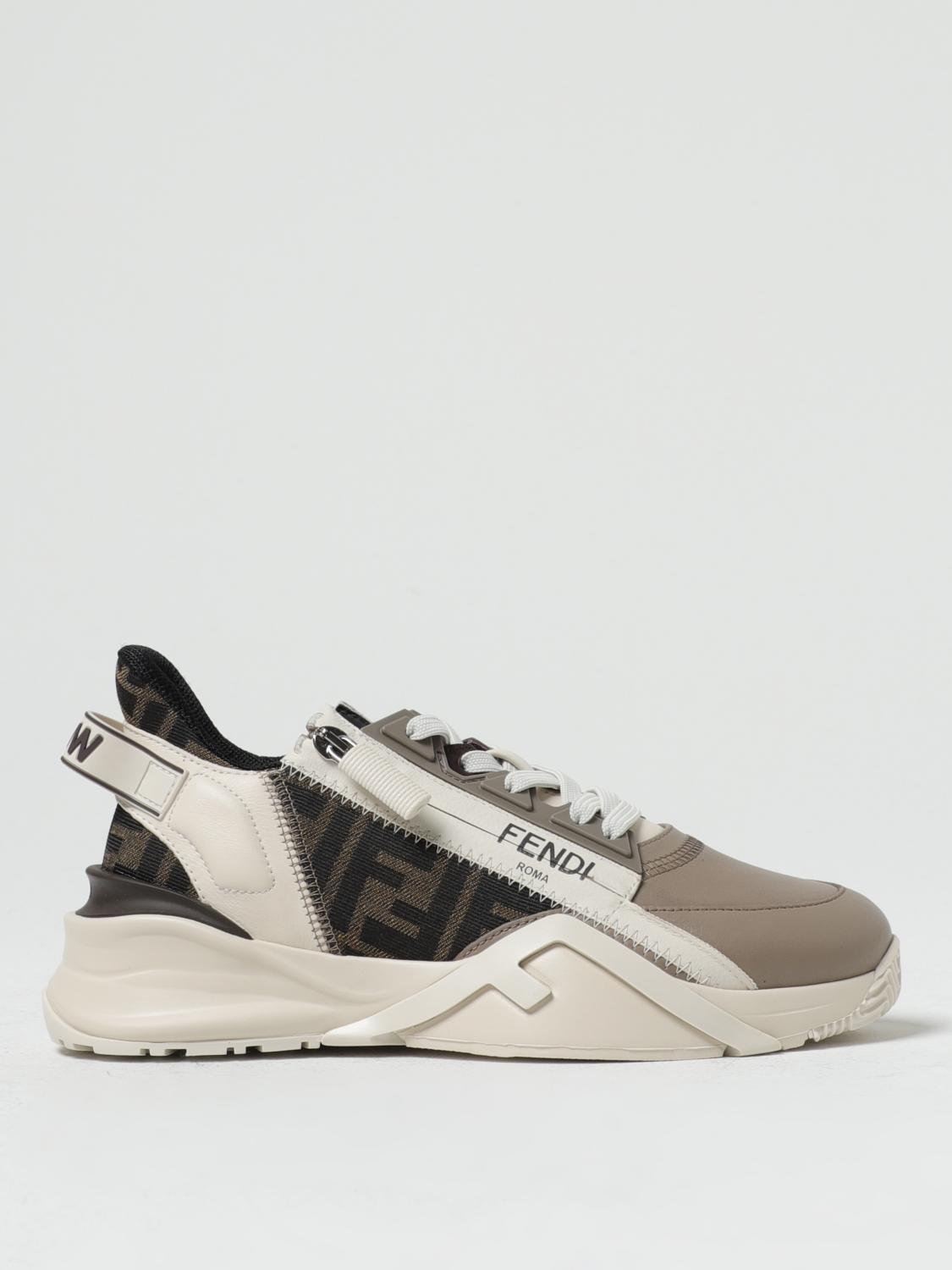flow leather and jacquard fabric sneakers with zip