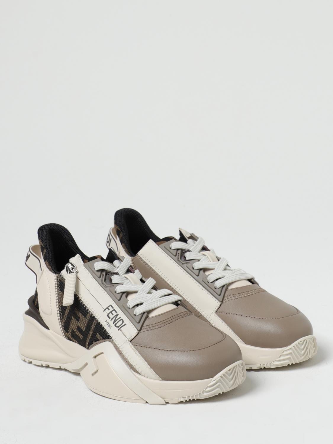 flow leather and jacquard fabric sneakers with zip