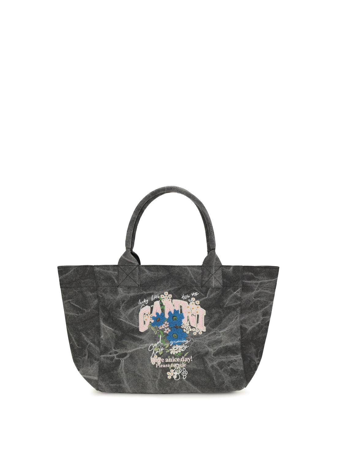GANNI OS medium trapeze flower-print shopping bag