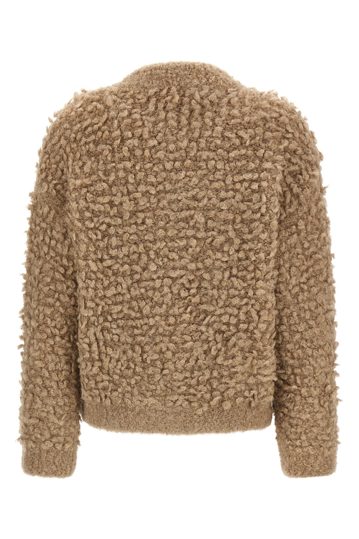 the peserico bomber jacket redefines the codes of knitwear through material volu