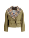 cropped cotton jacket with check quilting