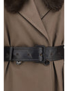 long cotton trench coat with buffalo leather collar