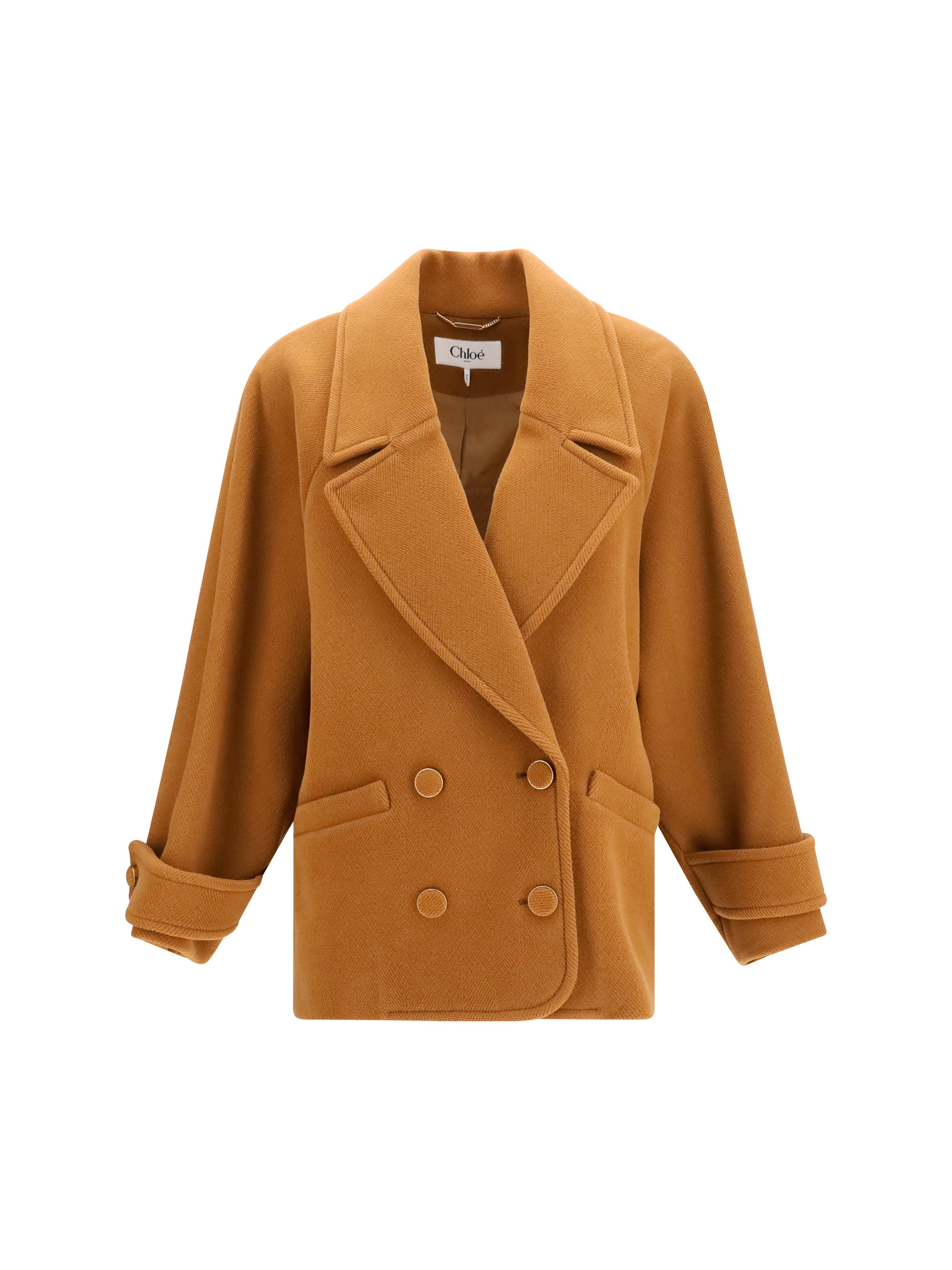 double-breasted herringbone wool short coat