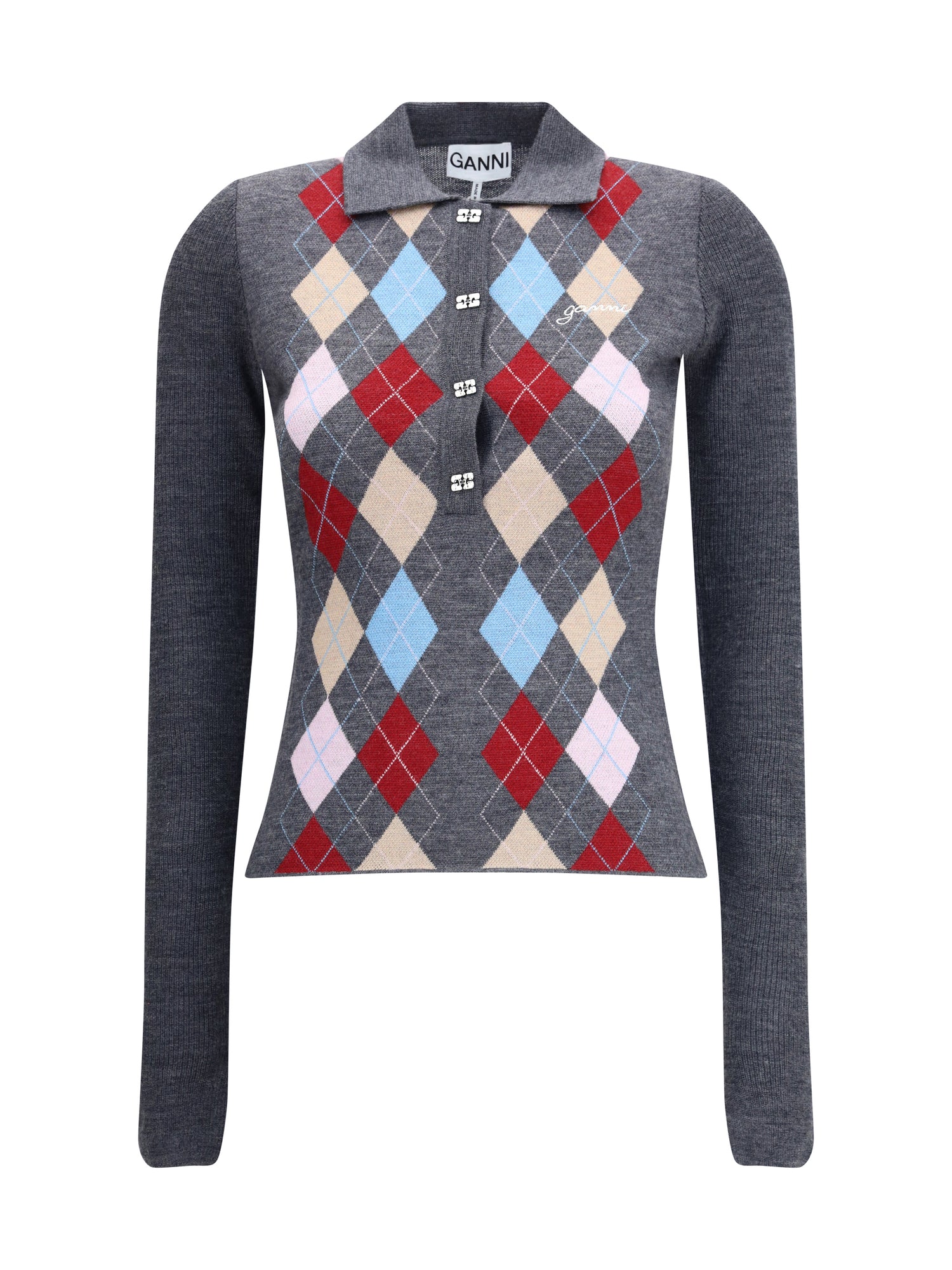GANNI M print polo sweater