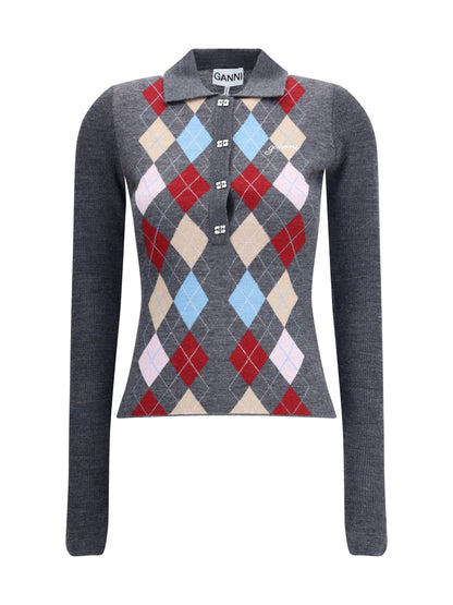 GANNI M print polo sweater