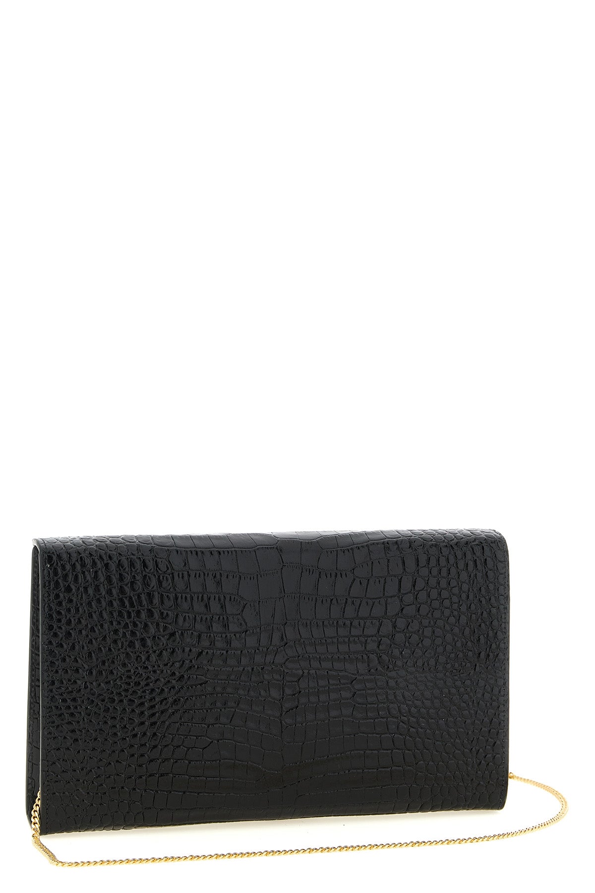pouch-style clutch bag in shiny croc print leather