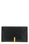 pouch-style clutch bag in shiny croc print leather