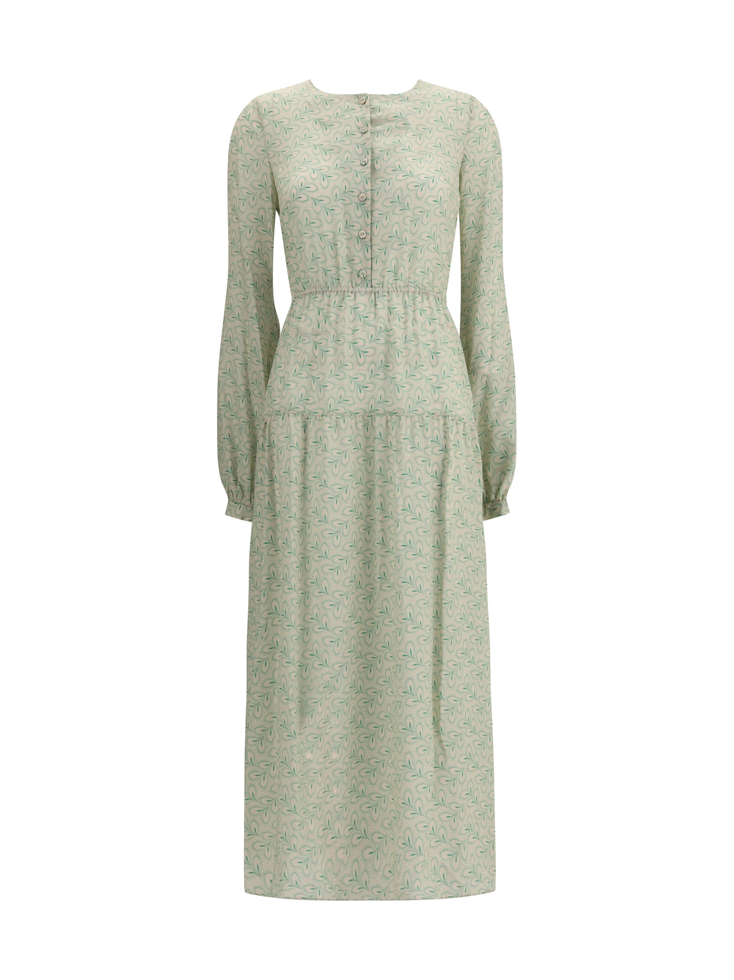 KRISTINA TI 40 silk long dress with foliage print