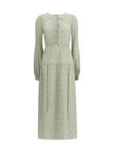 KRISTINA TI 40 silk long dress with foliage print