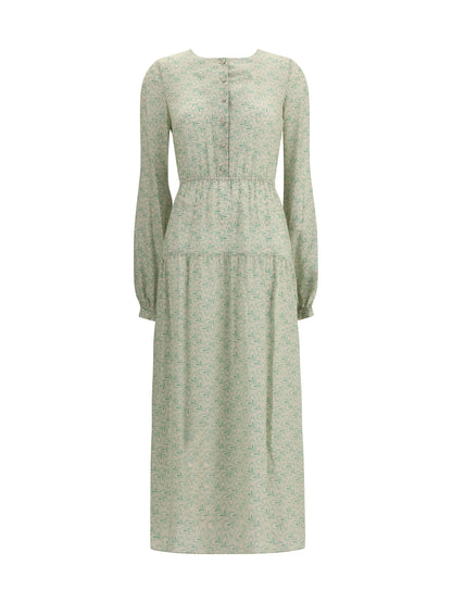 KRISTINA TI 40 silk long dress with foliage print