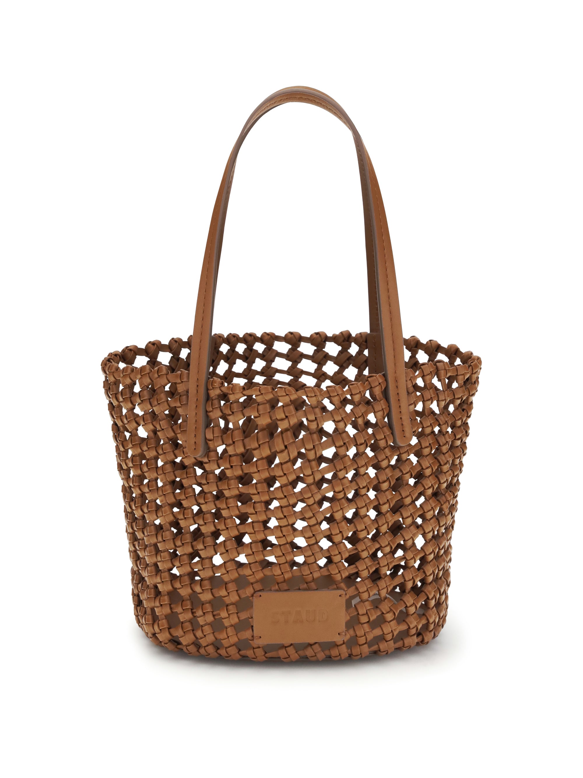 woven leather bucket bag