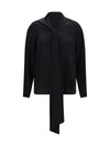 silk blouse with embroidered logo and scarf detail