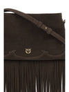 suede shoulder bag with fringes