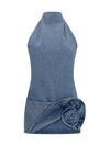 halterneck denim mini dress