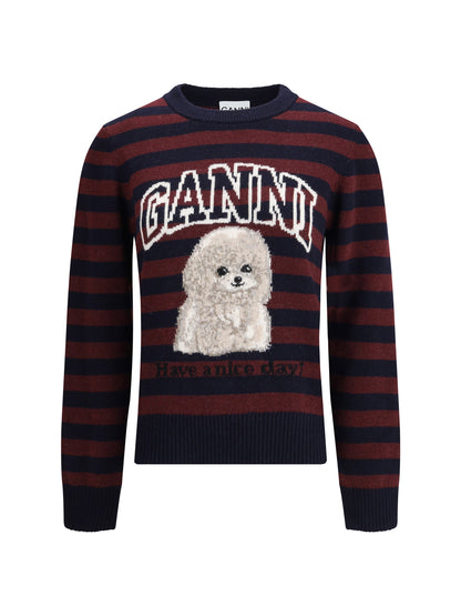GANNI L poodle striped sweater