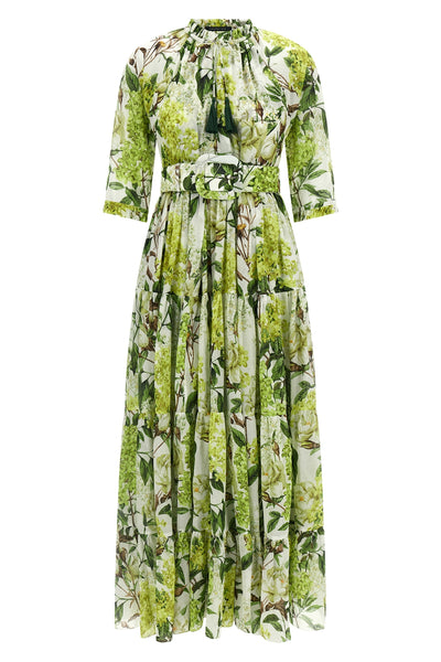 long eden dress in all-over print cotton muslin