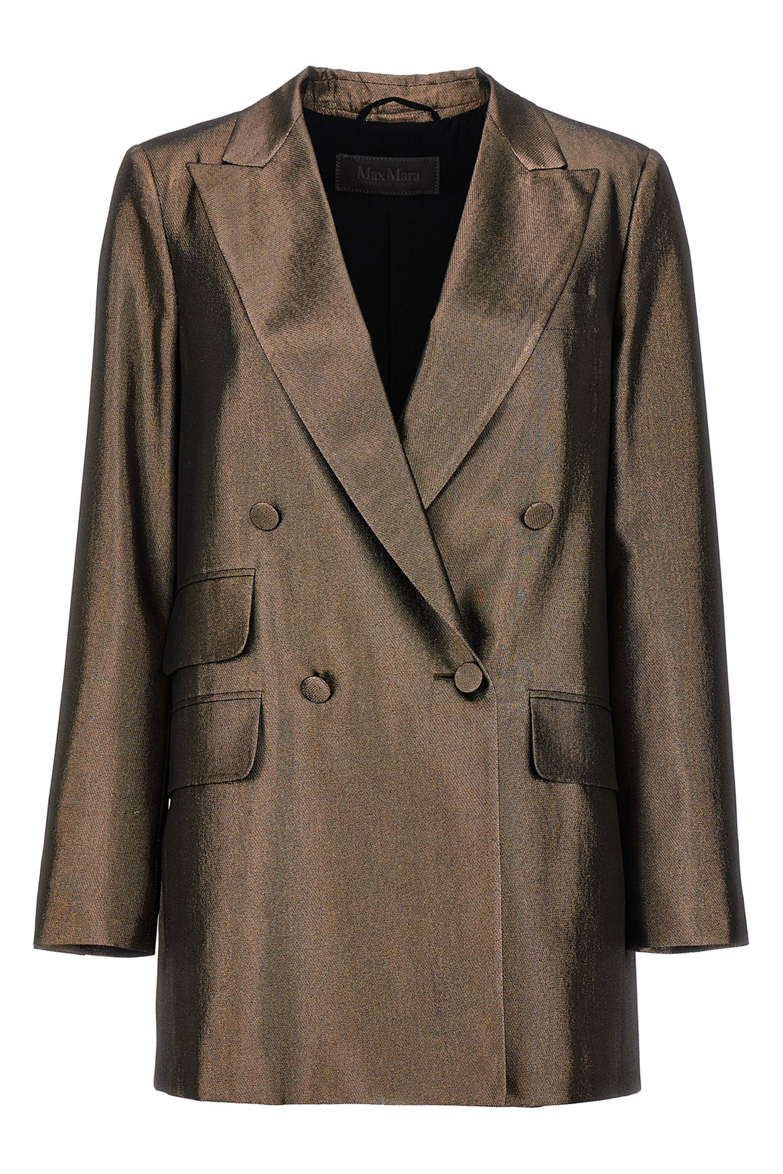 MAX MARA 42 edro lamé blazer jacket in brown silk charmeuse