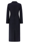 double-breasted long coat in cool pinstriped wool