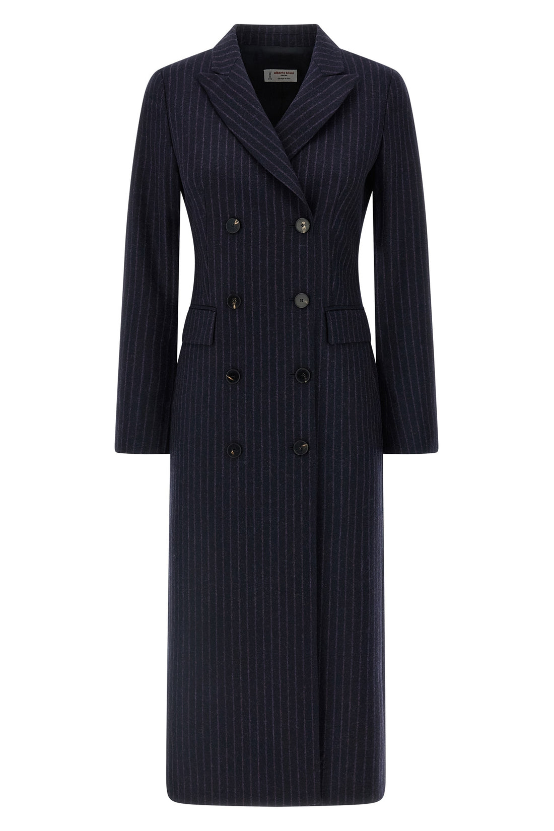ALBERTO BIANI 42 double-breasted long coat in cool pinstriped wool