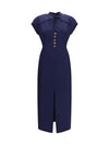 silk midi dress with buttons and contrast piping
